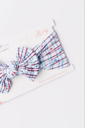 Patriotic Plaid Nylon Bow Headwrap-Mila & Rose ®