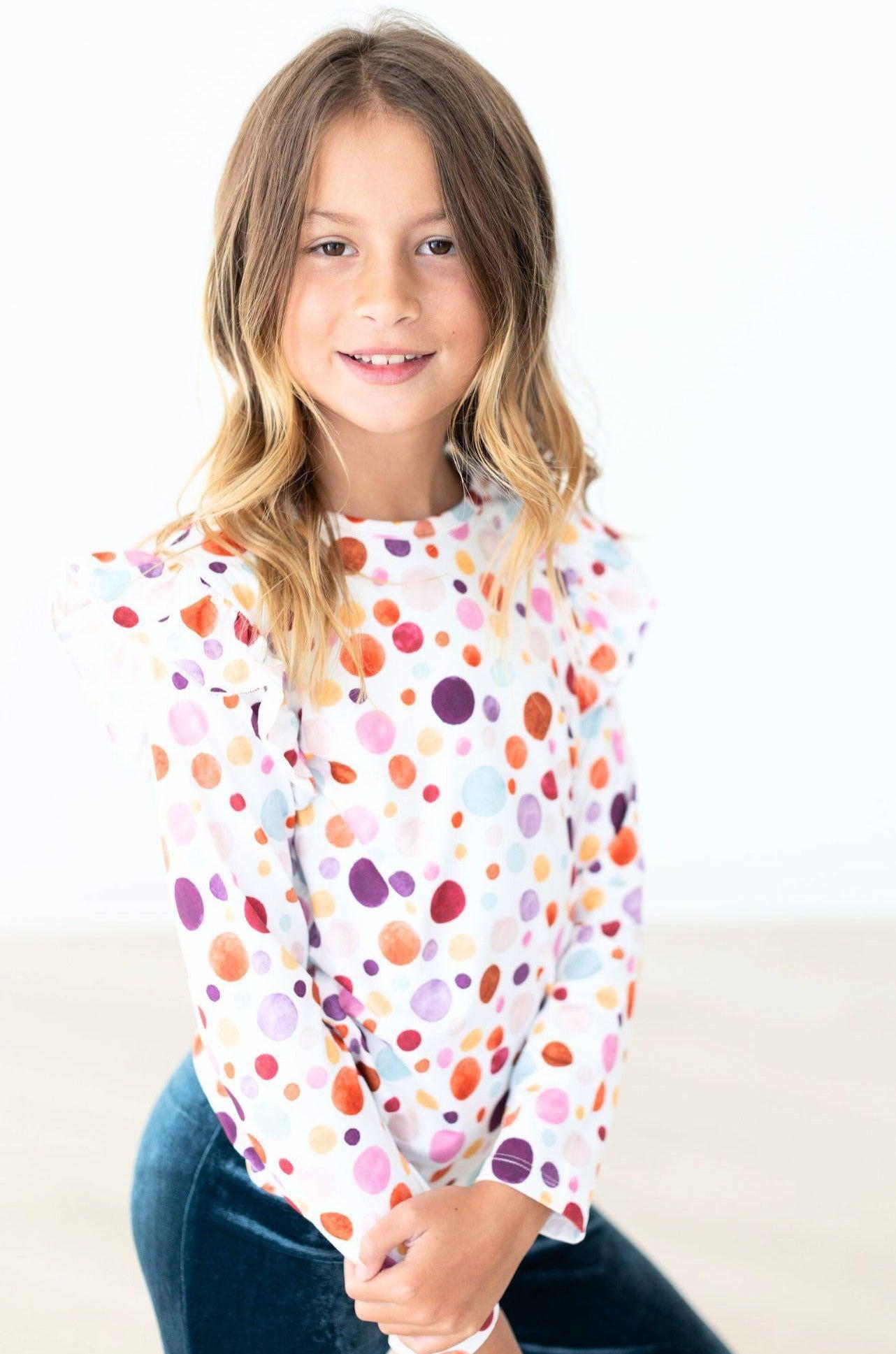 Watercolor Pebbles L/S Ruffle Tee-Mila & Rose ®