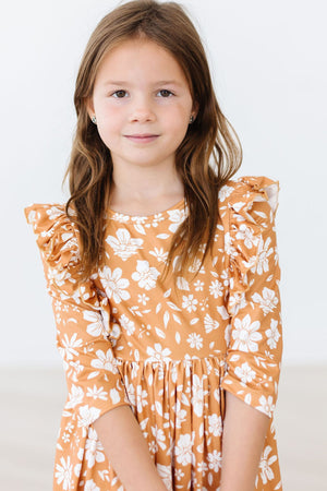 Golden Blooms Ruffle Twirl Dress-Mila & Rose ®