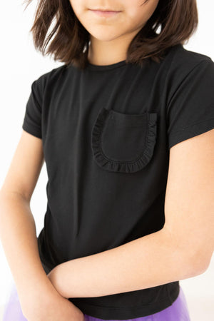 Black Ruffle Pocket Tee-Mila & Rose ®