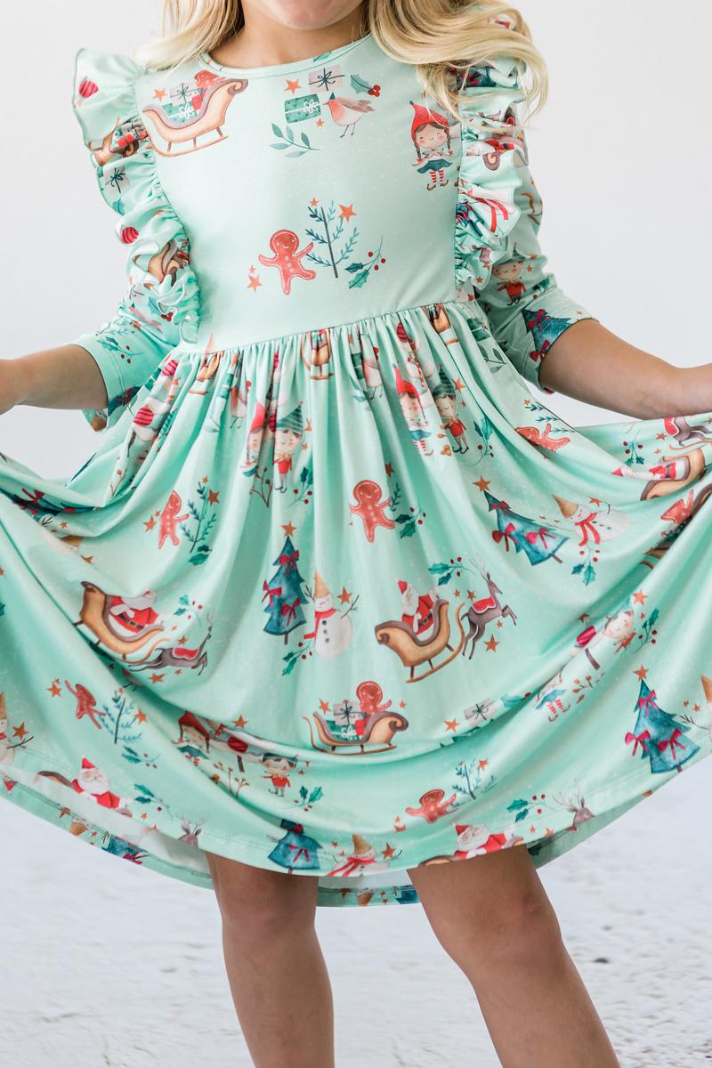 Believe in Your Elf Ruffle Twirl Dress-Mila & Rose ®