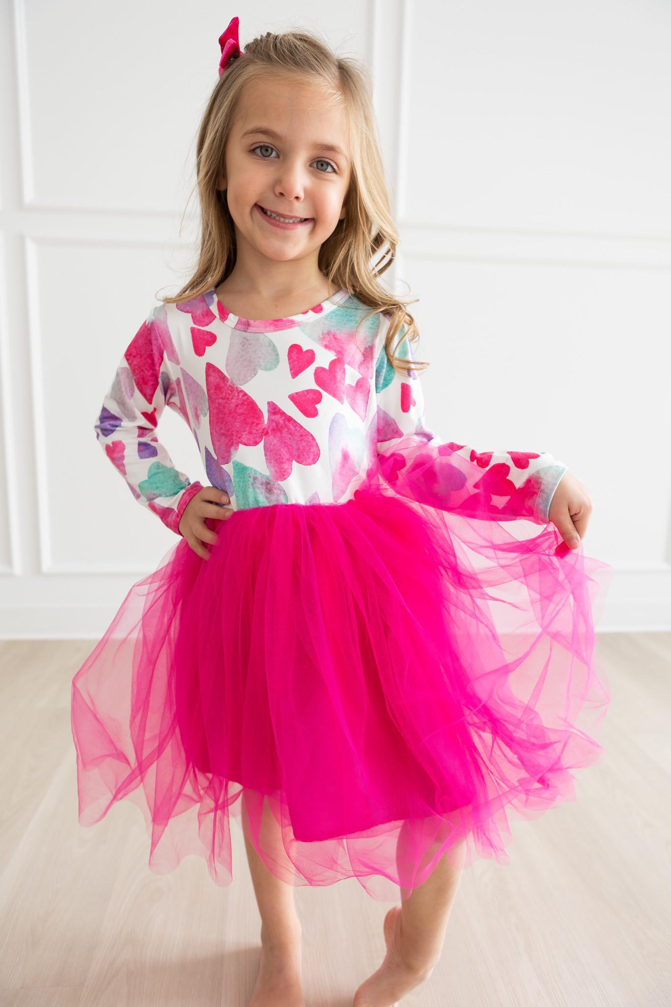 Toddler Girls Yellow Tulle Dress -  4T / Pink (on Model)