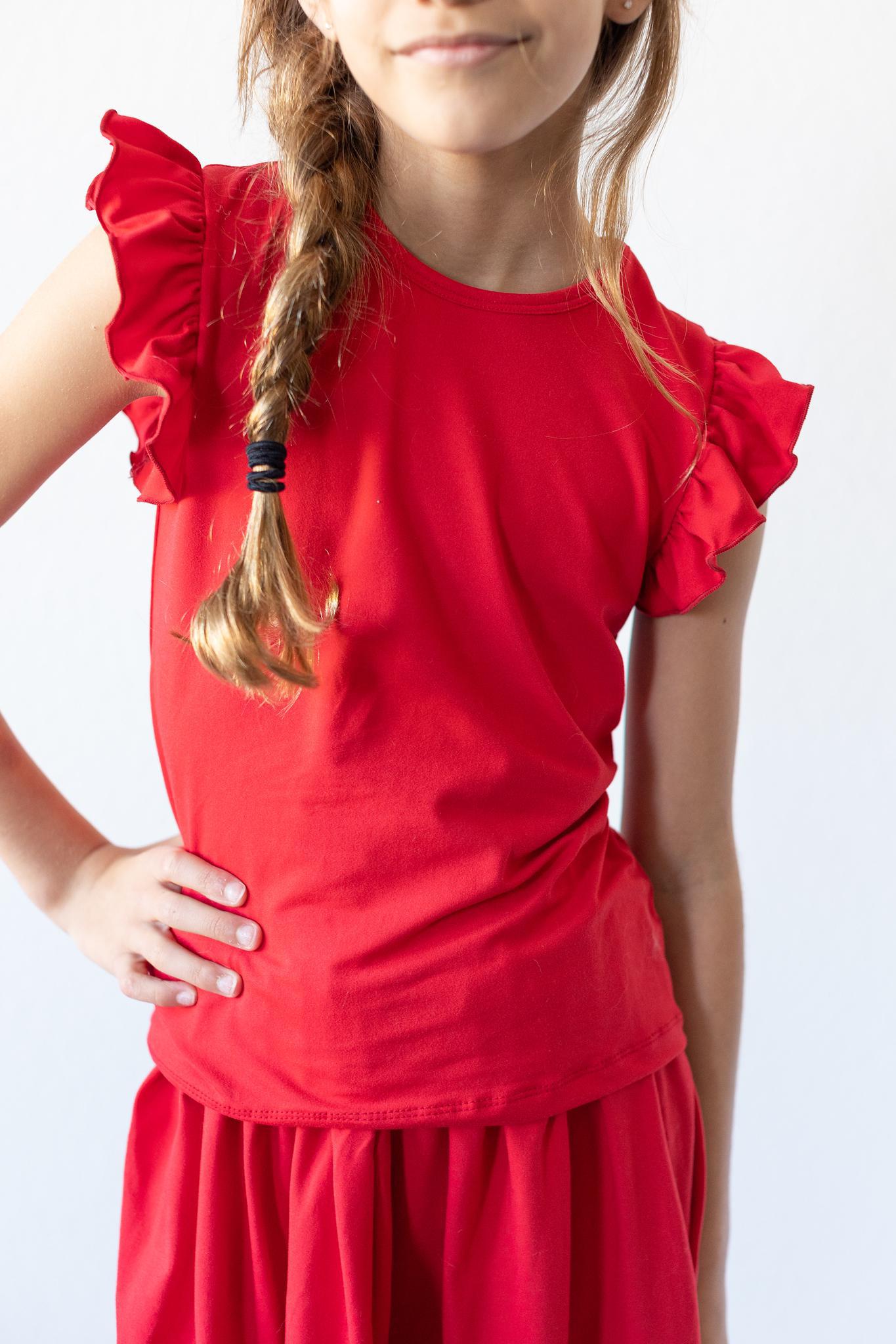 Red S S Ruffle Tee Mila Rose