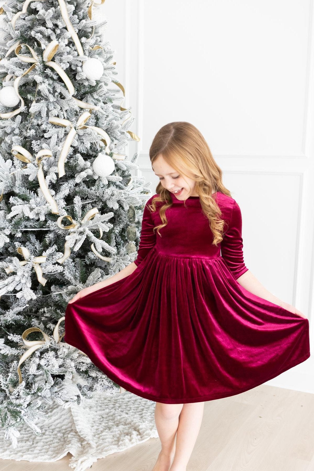 Cranberry Velvet Twirl Dress-Mila & Rose ®