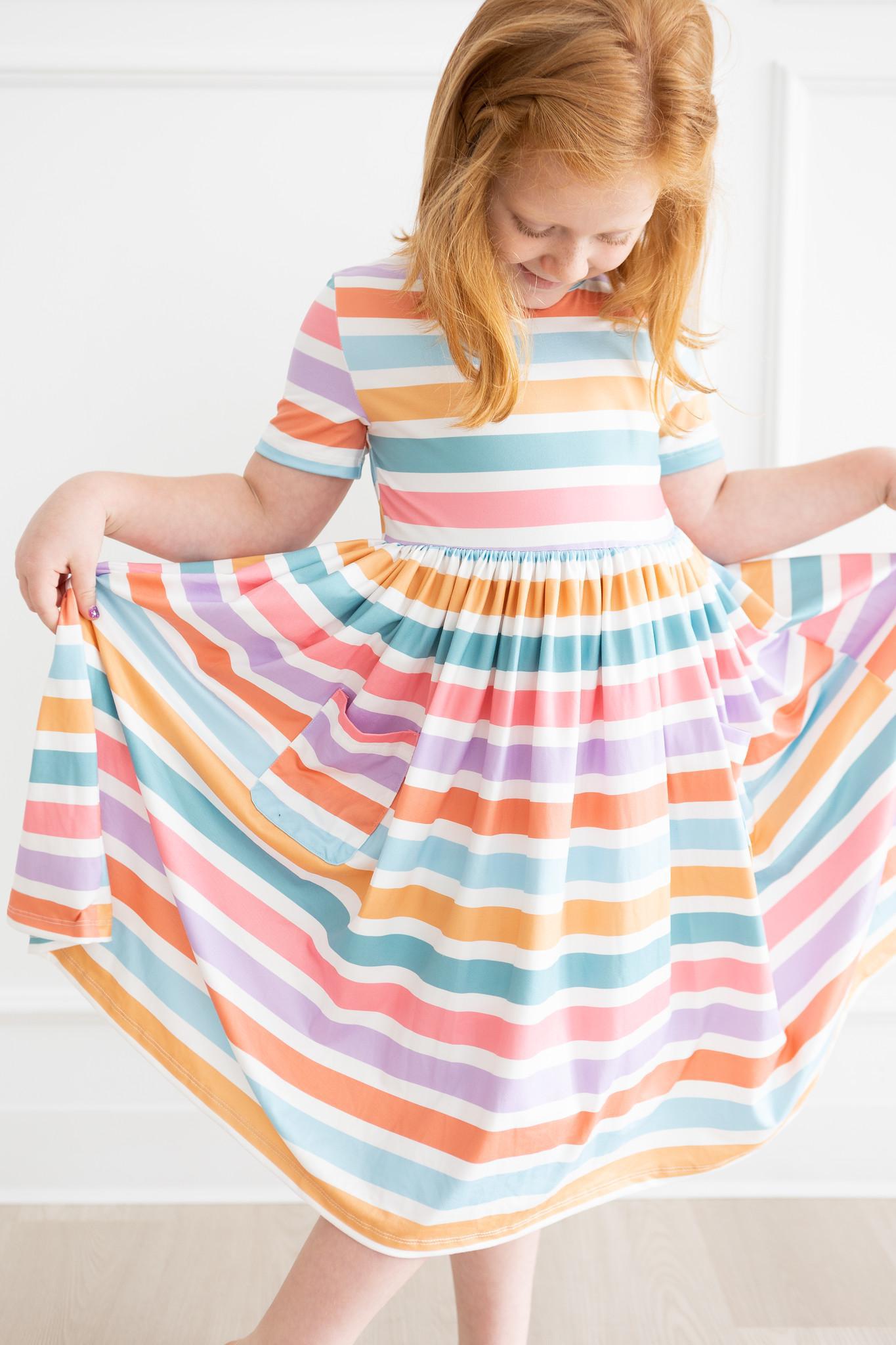 2023 Spring New Baby Girl Long Sleeve Striped Bodysuit + Skirts